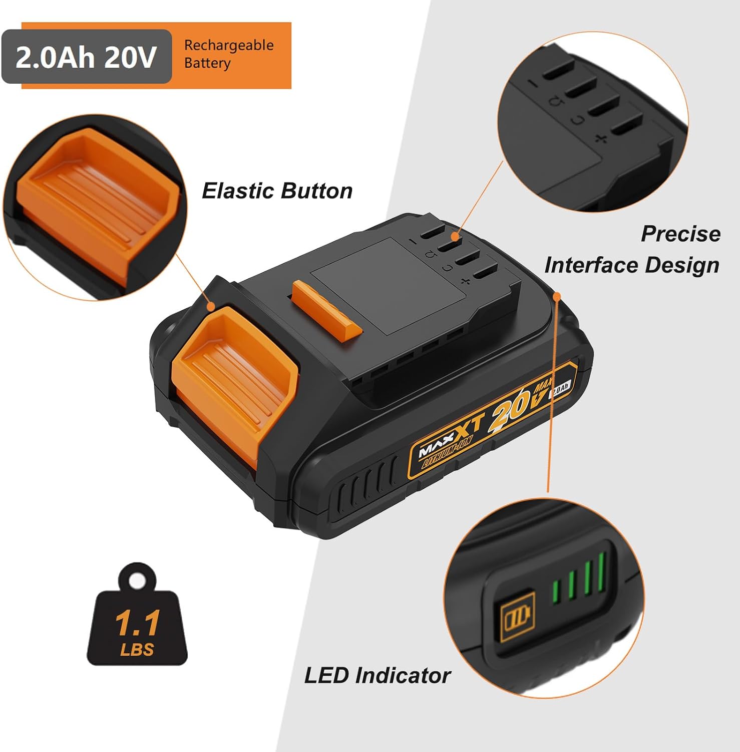 MAXXT 20V 2.0/4.0AH Li-ion Replacement Battery Pack (Only MAXXT Power Tools)