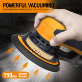 MAXXT Vibrant Orange 150mm Brushless Orbital Sander | 5.0mm Eccentric with 6-Speed Control | Low-Vibration Design & Advanced Dust Extraction for Woodworking, Car Detailing, DIY