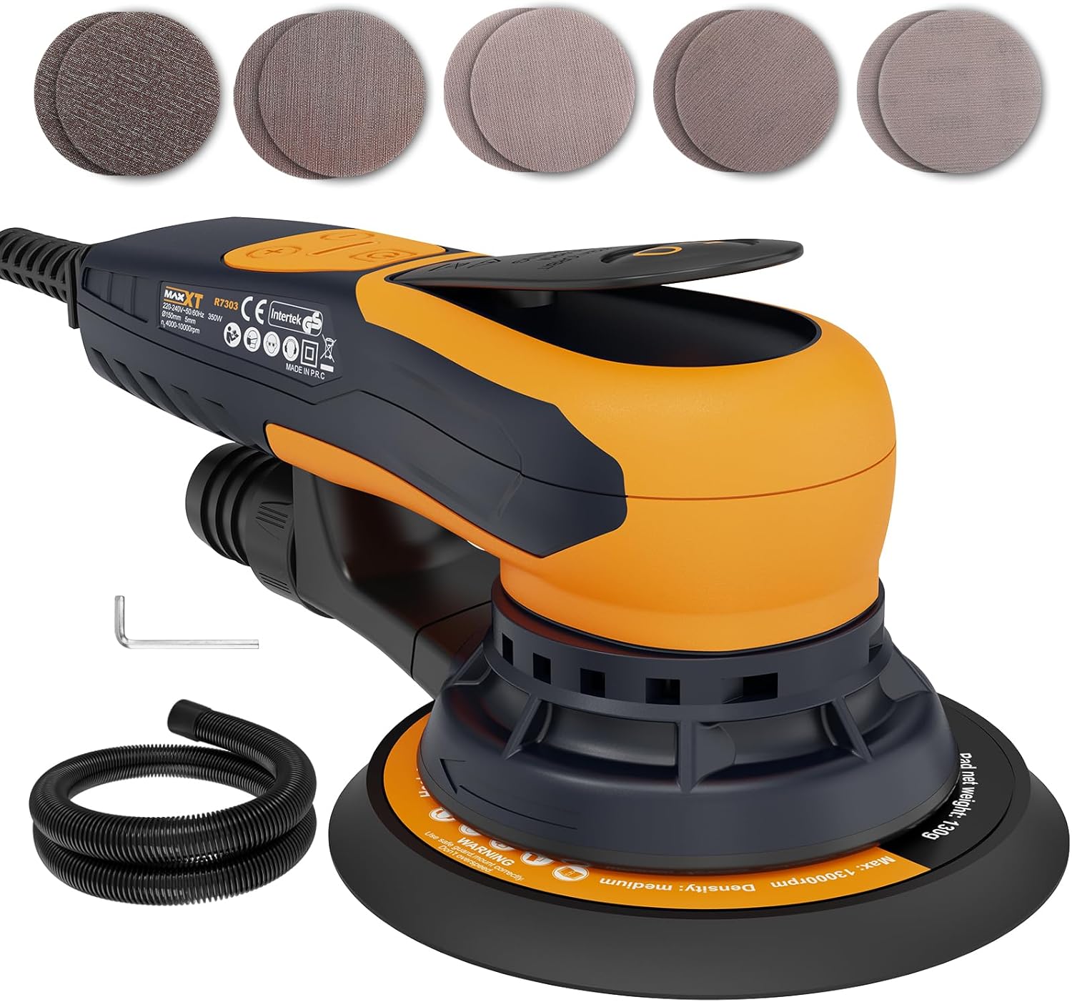 MAXXT Vibrant Orange 150mm Brushless Orbital Sander | 5.0mm Eccentric with 6-Speed Control | Low-Vibration Design & Advanced Dust Extraction for Woodworking, Car Detailing, DIY