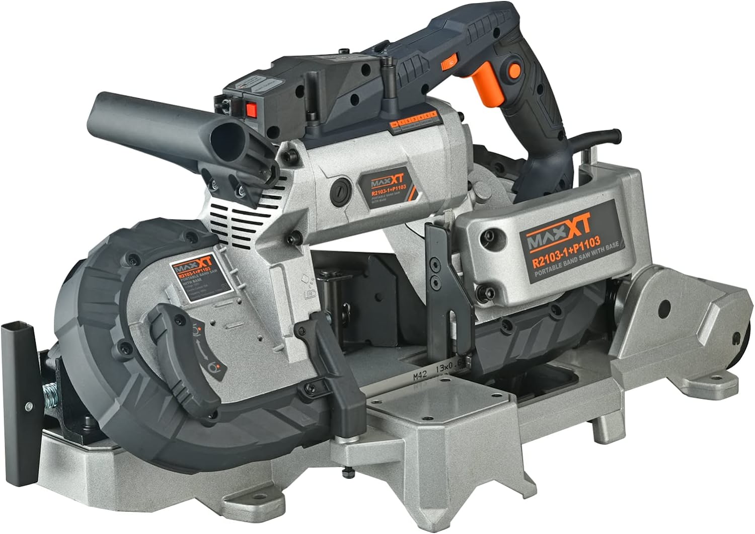 MAXXT Portable Band Saw with Base 10-Amp 5-Inch Deep Cut Variable Speed Handheld Portable Automatic Multi-Purpose Cutting with Carrying wheels