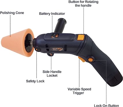 MAXXT Cordless Polisher 12V Mini Buffer Polisher Tool Set Variable Speed 1500mAh Li-ion Battery with Fast Charger and Polishing Pads for Car Detailing and Painted Surface Polishing