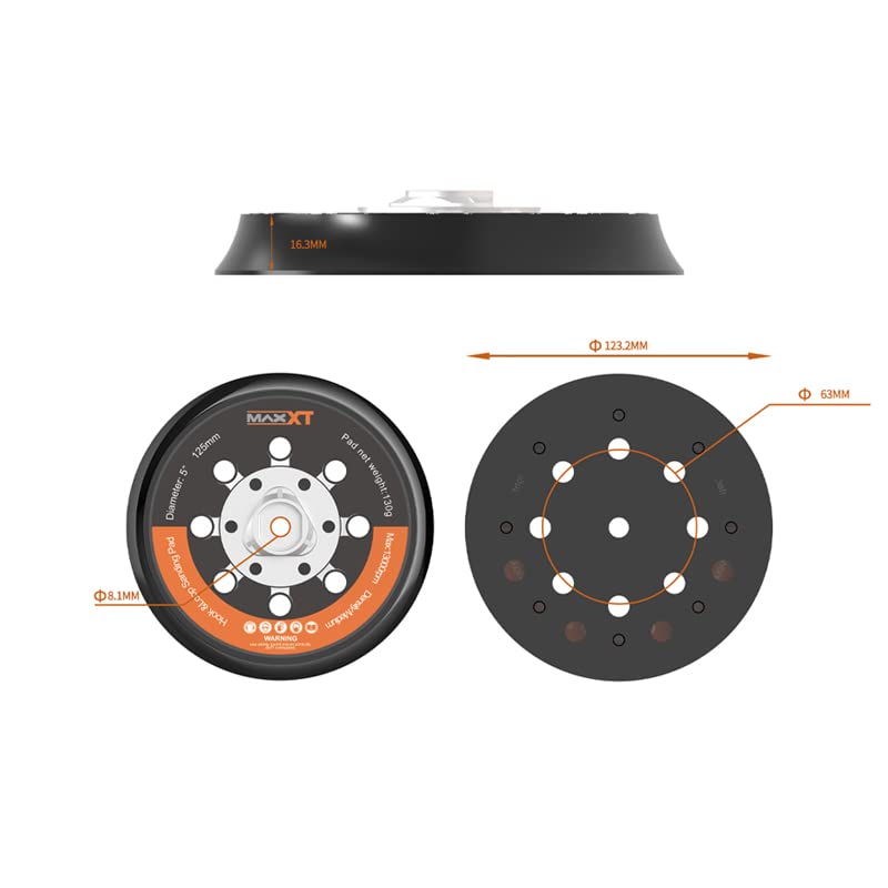 MAXXT 5" (125mm)Hook & Loop DA Sander Backing Plate Pad 30 Sandpaper, Dual-Action Random Orbital Sanding Pad - Low Profile Edge, Medium Density - for MAXXT Brushless Orbit Sander R7303