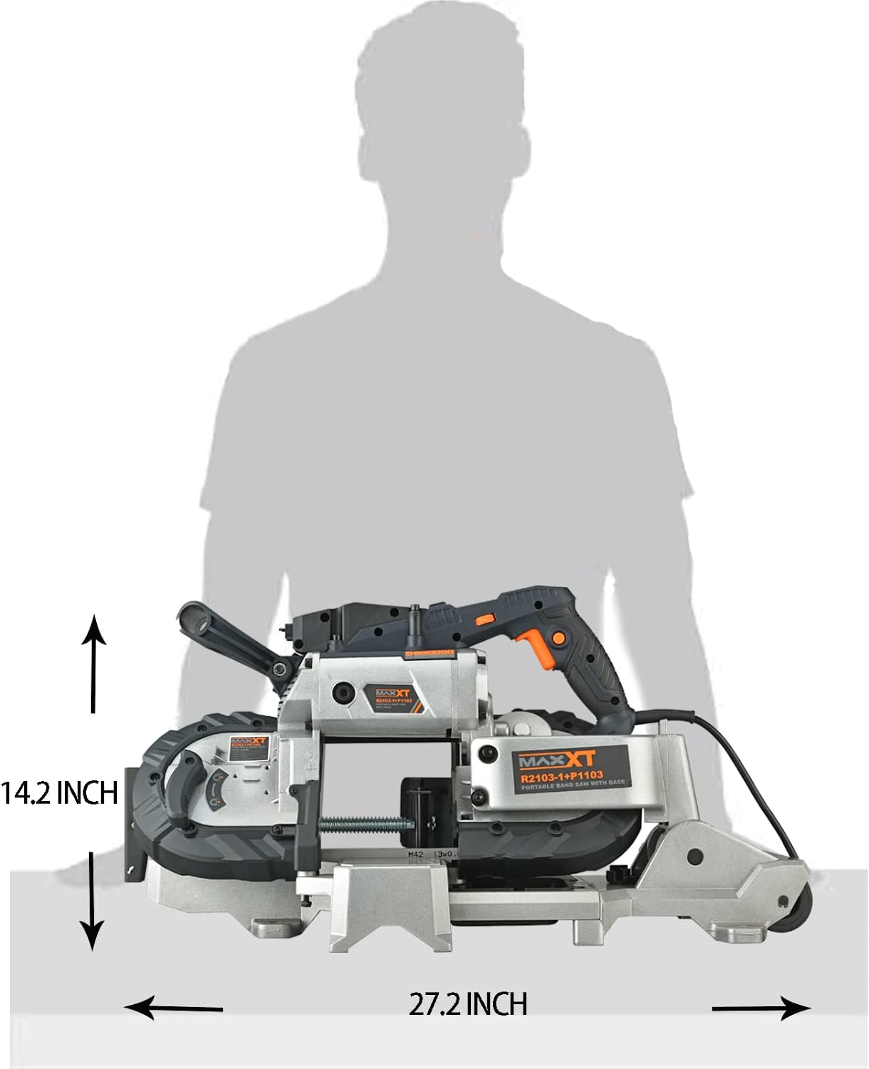 MAXXT Portable Band Saw with Base 10-Amp 5-Inch Deep Cut Variable Speed Handheld Portable Automatic Multi-Purpose Cutting with Carrying wheels