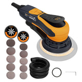MAXXT Vibrant Orange 150mm Brushless Orbital Sander | 5.0mm Eccentric with 6-Speed Control | Low-Vibration Design & Advanced Dust Extraction for Woodworking, Car Detailing, DIY