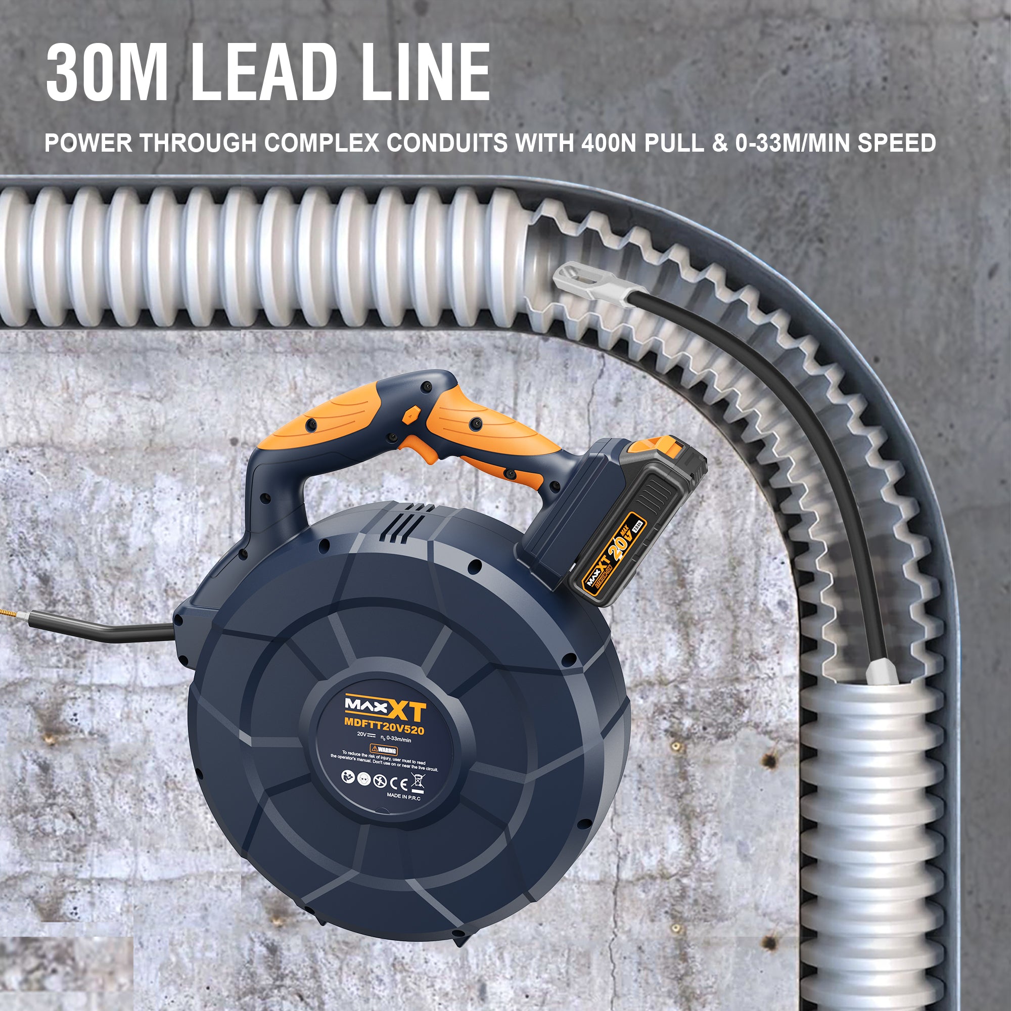 MAXXT 20V Cordless Fish Tape (400N Force)-30m Guide Wire