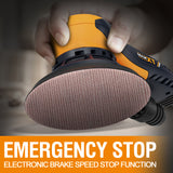 MAXXT Vibrant Orange 150mm Brushless Orbital Sander | 5.0mm Eccentric with 6-Speed Control | Low-Vibration Design & Advanced Dust Extraction for Woodworking, Car Detailing, DIY