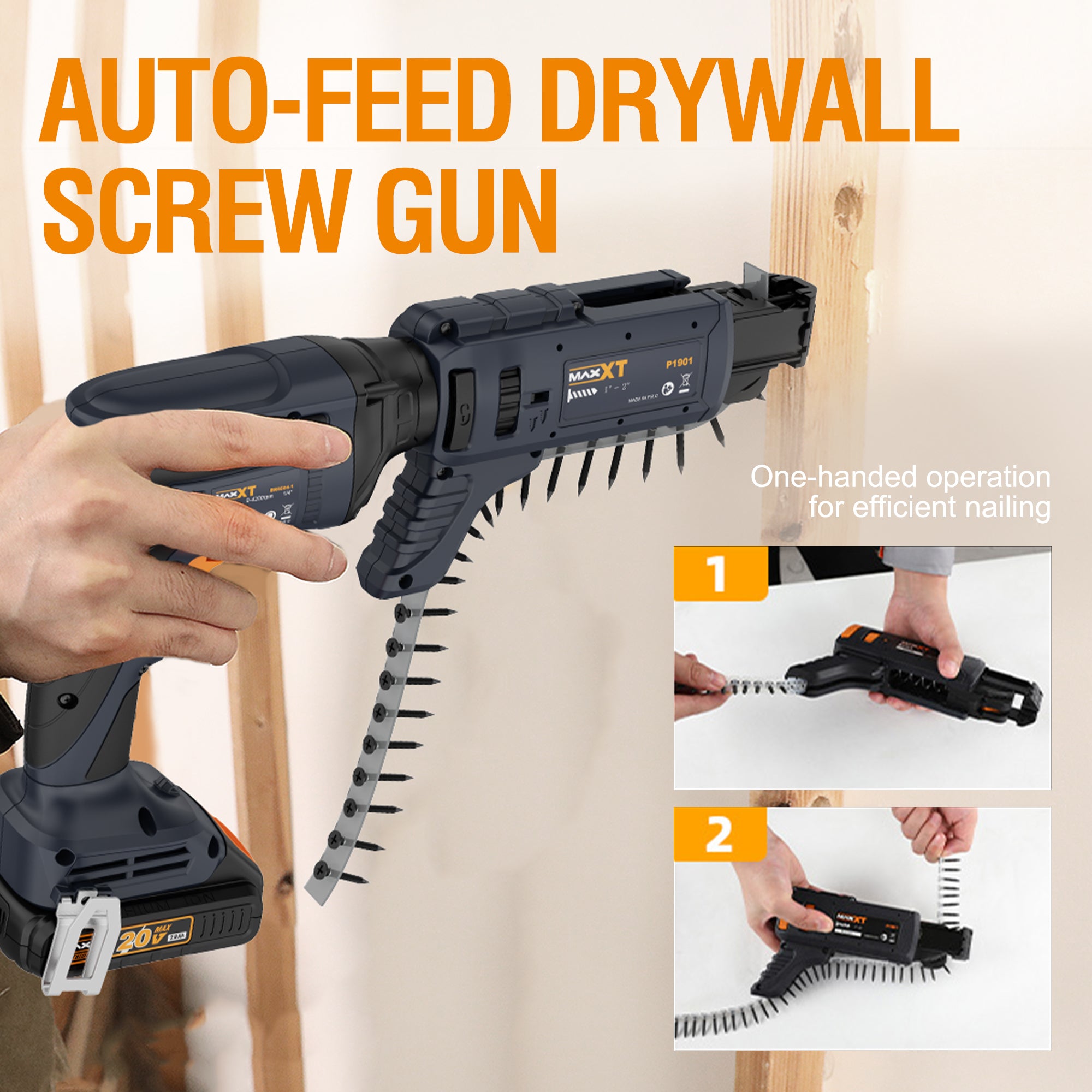 MAXXT 20V Drywall Screw Gun Brushless（Included 2.0Ah Battery and Charger）