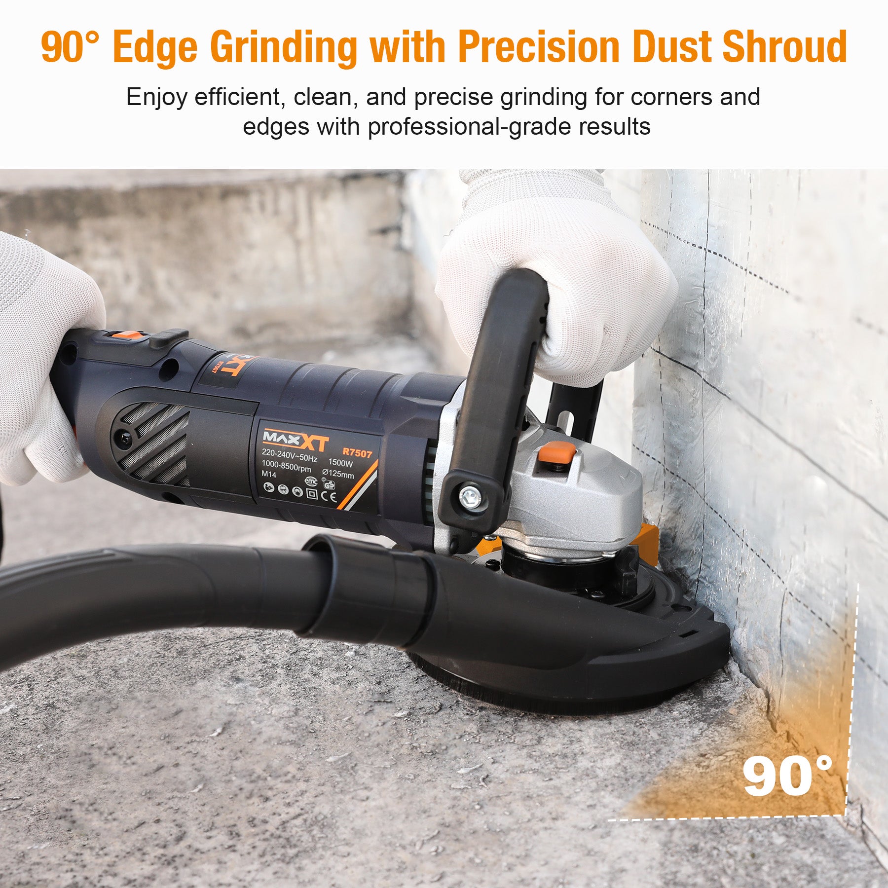 MAXXT 1500W Concrete Grinder - 5-inch, 7-speed adjustable (with dual discs)