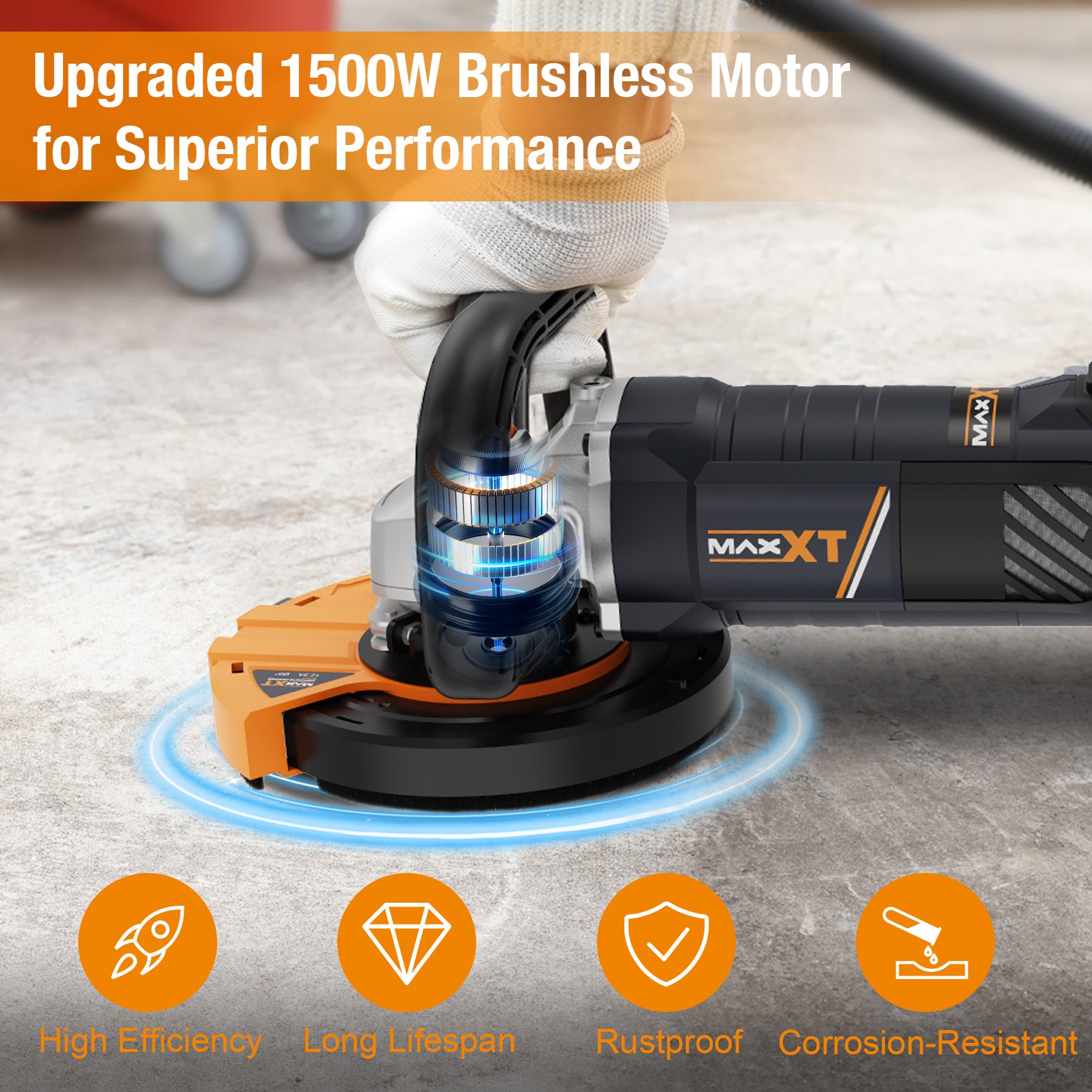 MAXXT 1500W Concrete Grinder - 5-inch, 7-speed adjustable (with dual discs)