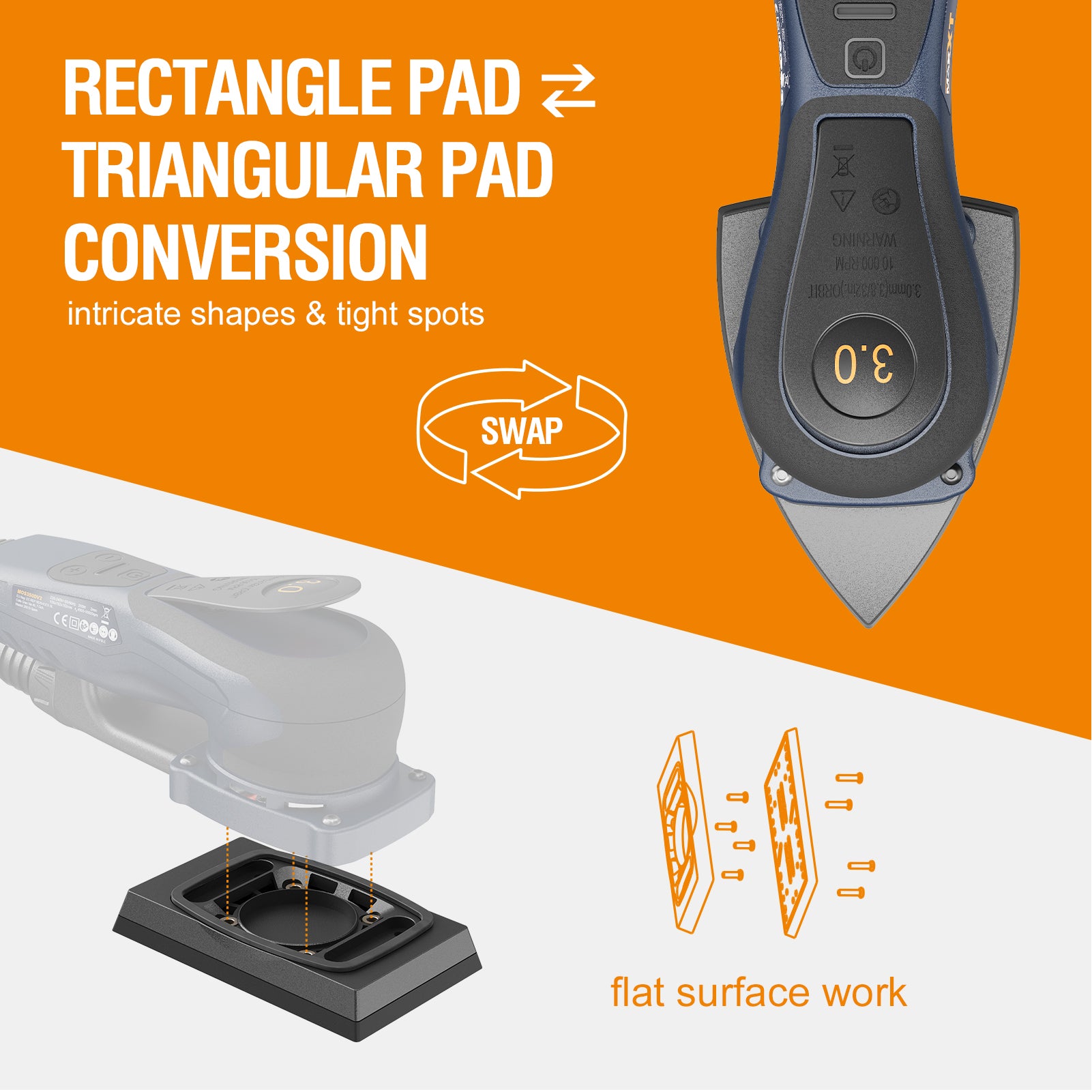MAXXT 350W Brushless Dual-Mode Sander | Interchangeable Pad and Variable Speed
