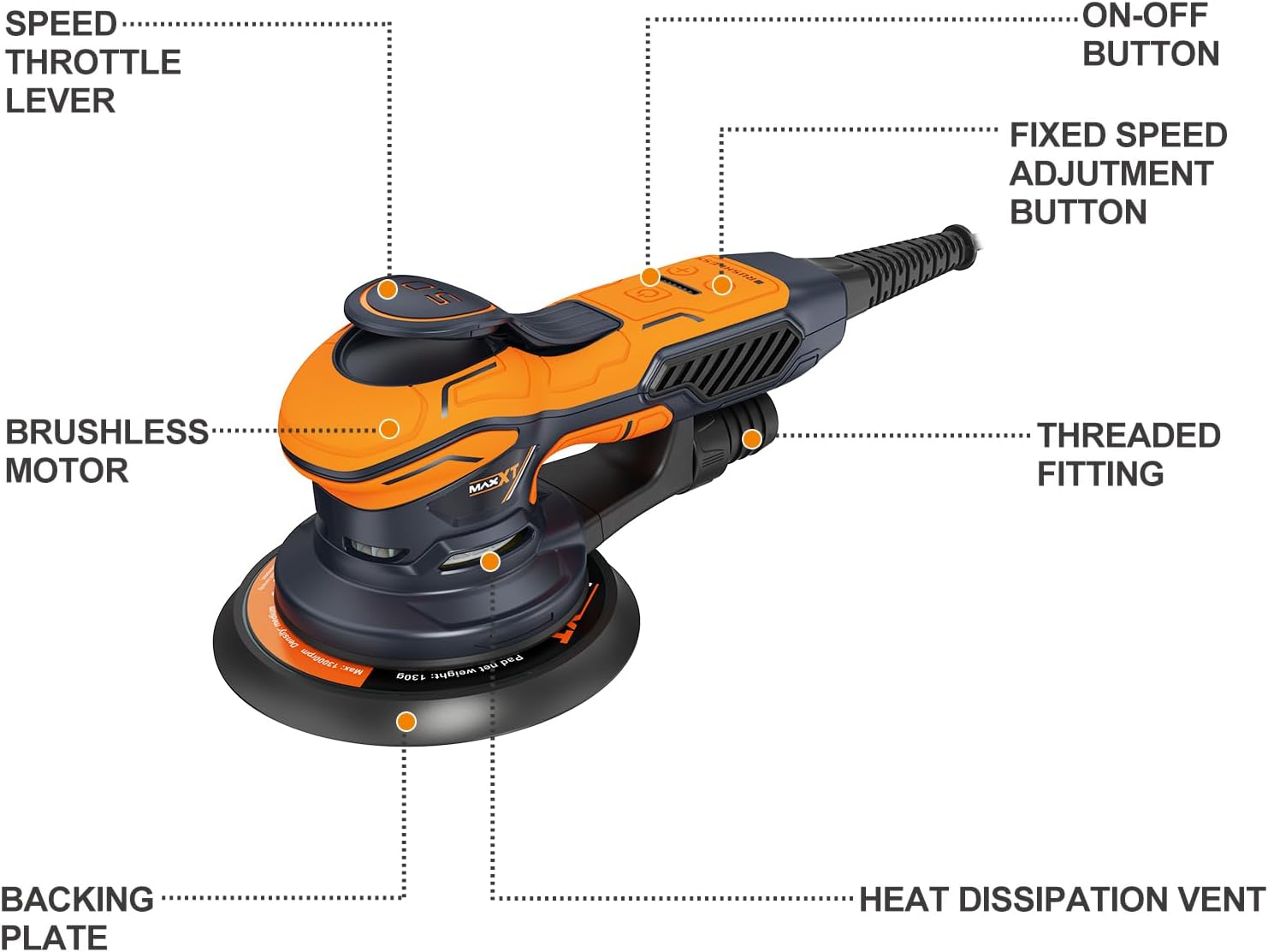 MAXXT Brushless 5.0mm 6-Speed Orbital Sander