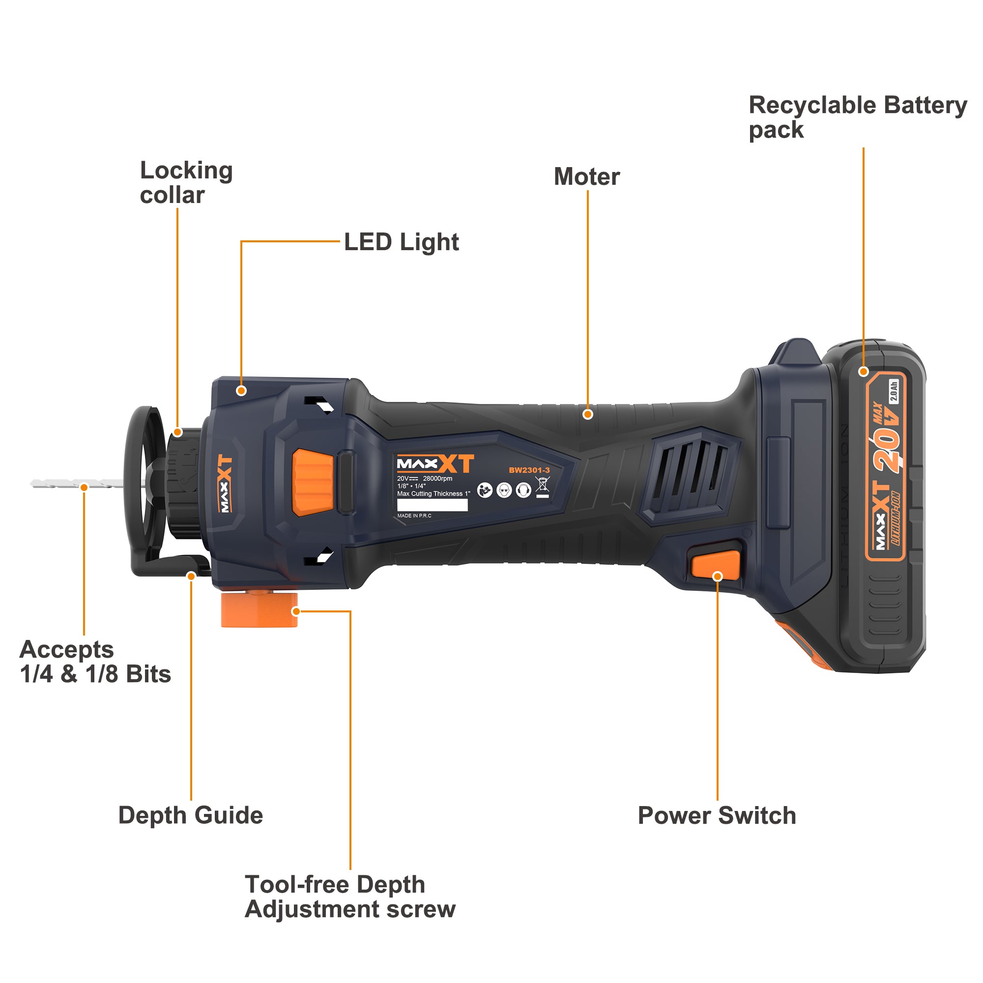 MAXXT 20V Cordless Drywall Cut Out Tool with 2.0Ah Battery and Quick Charger