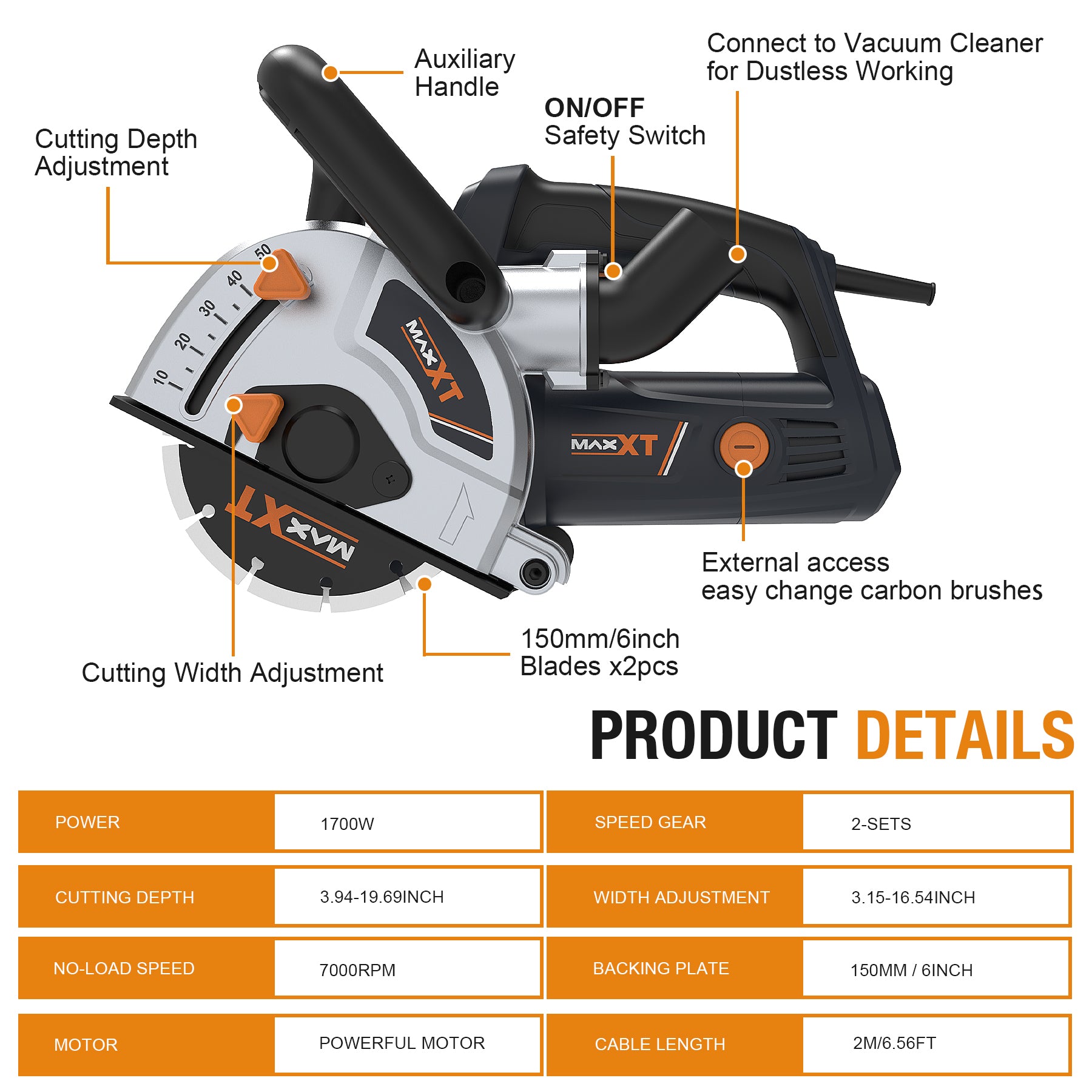 MAXXT Slotting Machine Set | 1700W Powerful Motor, 9000 RPM High-Speed Cutting