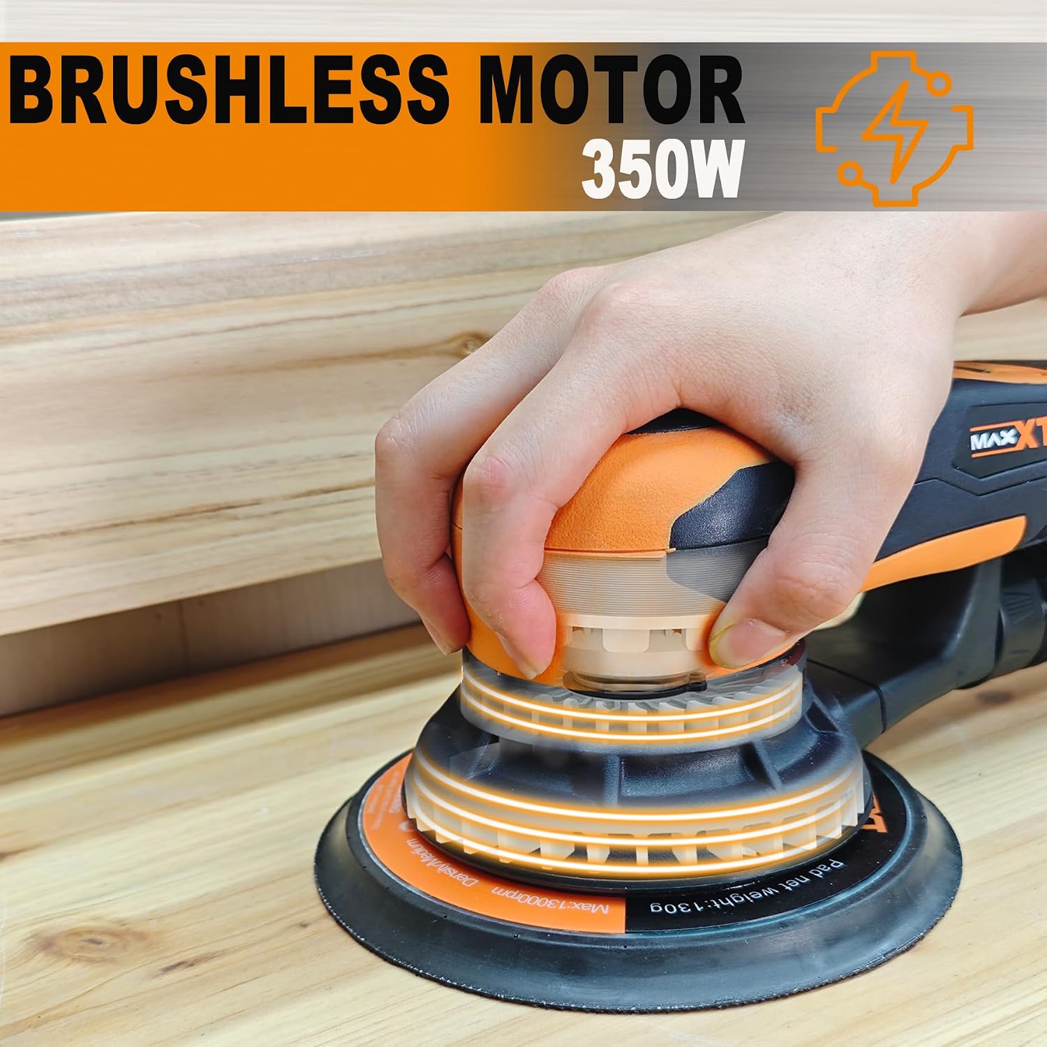 5mm Random Orbit Sander 350W, Brushless Motor, Variable Speed Electric Orbit Sander 4000-10000RPM, Sanders for Woodworking, Automatic Brake-2s, Includes 6" Backing Plate, 10 Sandpaper, 16.5FT Cable
