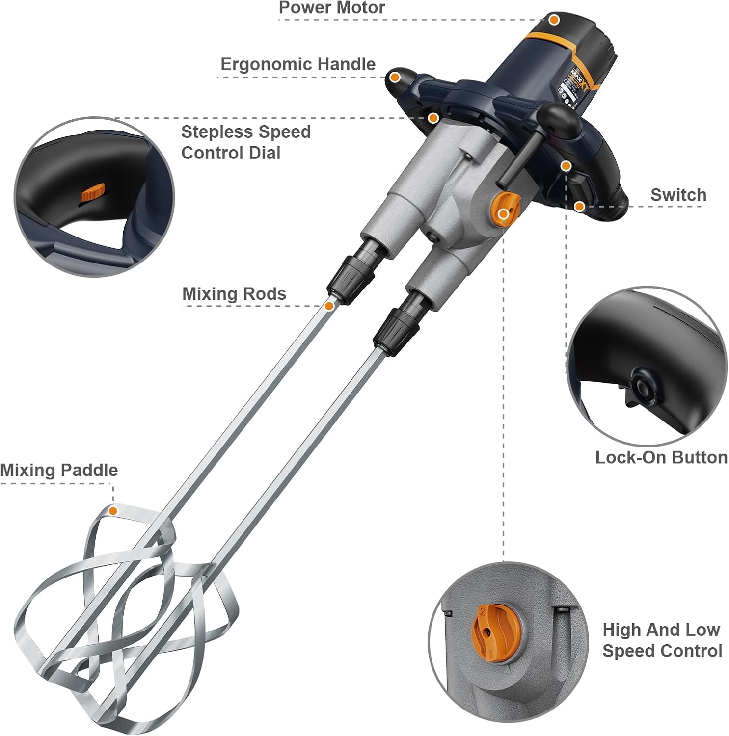 MAXXT 15A Handheld Double-Paddle Cement Mixer