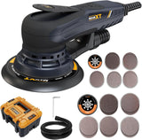 MAXXT Electric 5mm Random Orbital Sander with Tool Case, Palm Sander with Brushless Motor, 5&6Inch Sanding Pads, Central Vacuum, Sanders for Woodworking, Primary Wood and Panel Processing