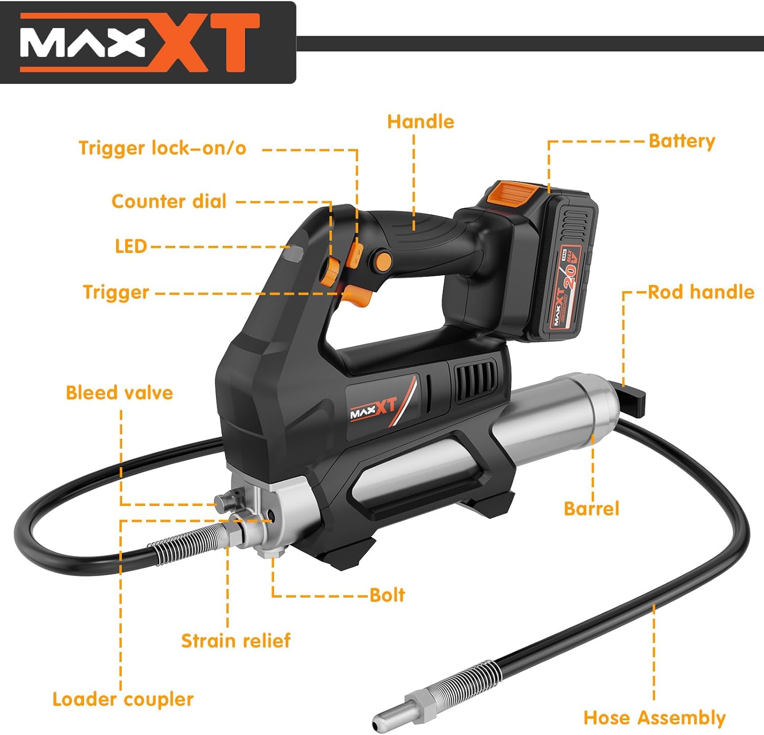 MAXXT 20V Cordless High-Pressure Grease Gun Set