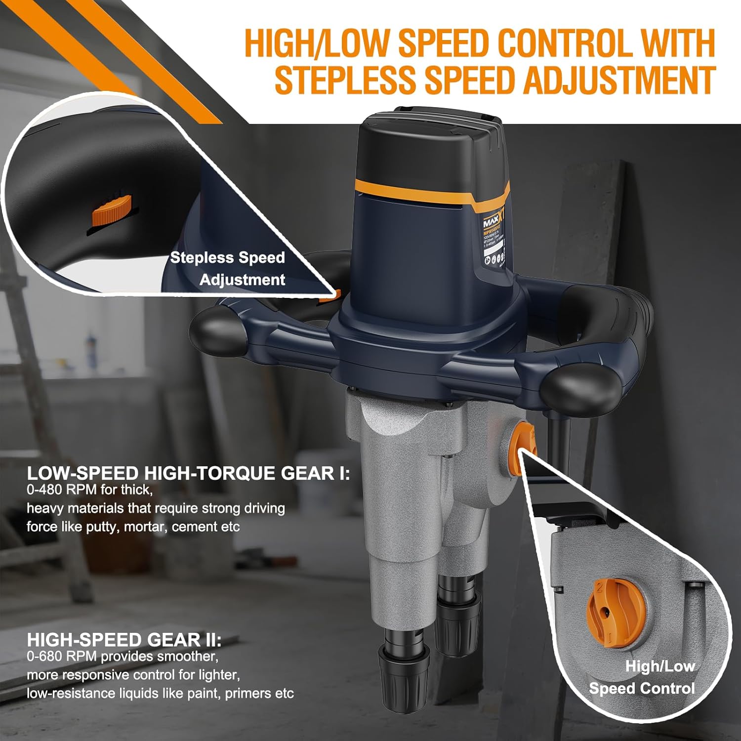 MAXXT 15A Handheld Double-Paddle Cement Mixer