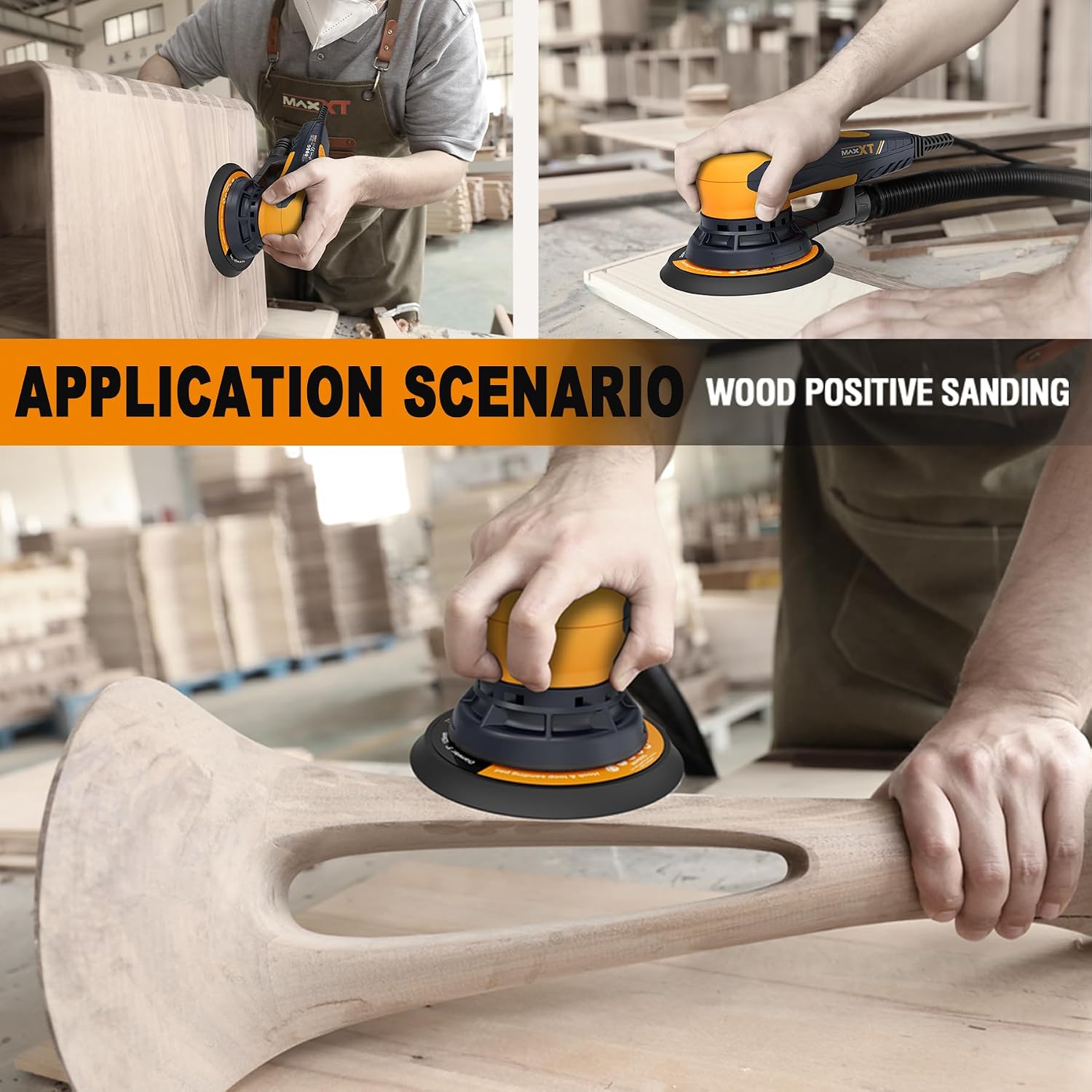 5mm Random Orbit Sander 350W, Brushless Motor, Variable Speed Electric Orbit Sander 4000-10000RPM, Sanders for Woodworking, Automatic Brake-2s, Includes 6" Backing Plate, 10 Sandpaper, 16.5FT Cable