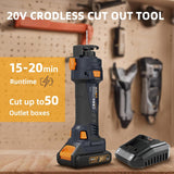 Cordless Drywall Cut Out Tool, MAXXT 20V Drywall Rotary Saw 28000 RPM with 2.0Ah Battery and Quick Charger, Tool Free Depth Adjustment, Drywall Cutting Tool for Plywood/Wood/Drywall(Included 2 Bits)