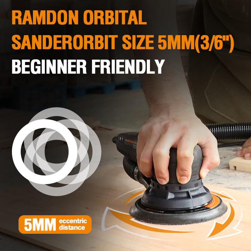 MAXXT Electric 5mm Random Orbital Sander with Tool Case ，5&6Inch Sanding Pads