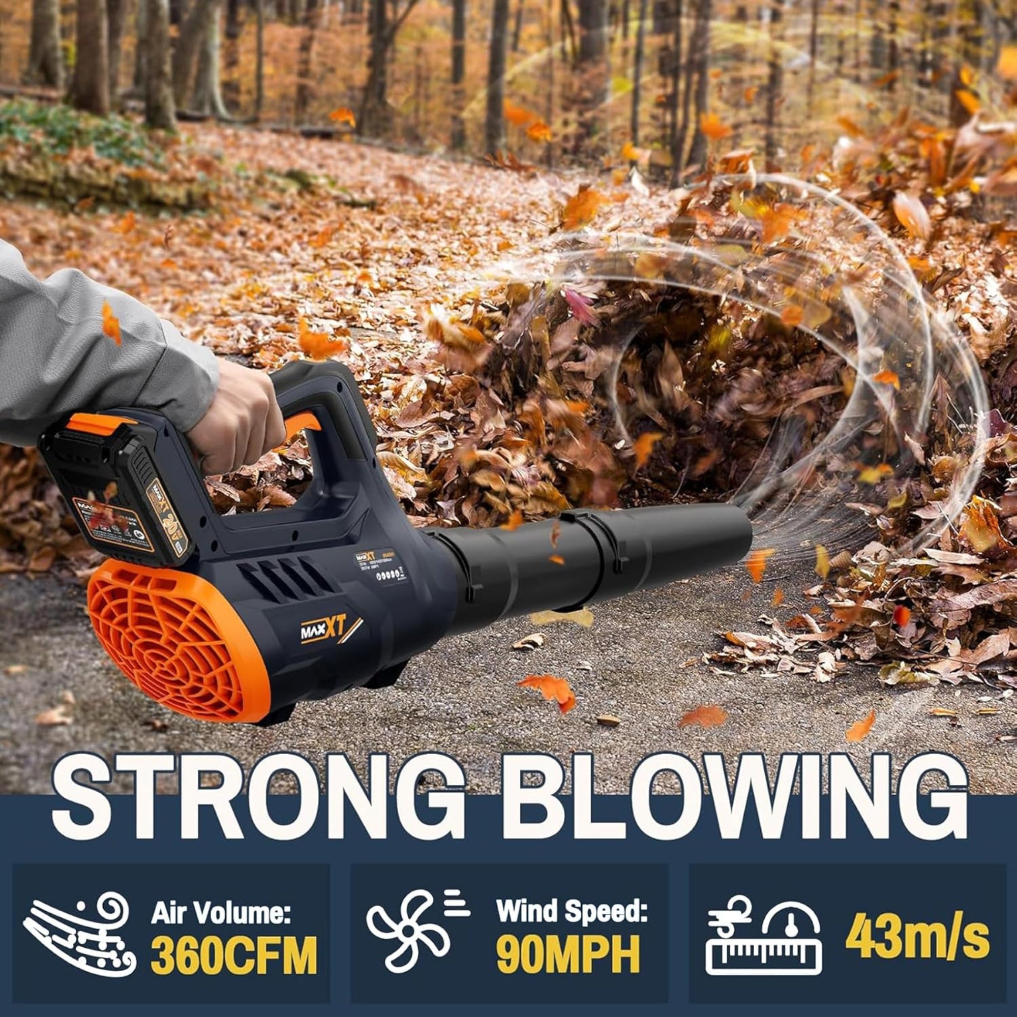 360CFM Cordless Leaf Blower, MAXXT 20V Battery Powered Blower