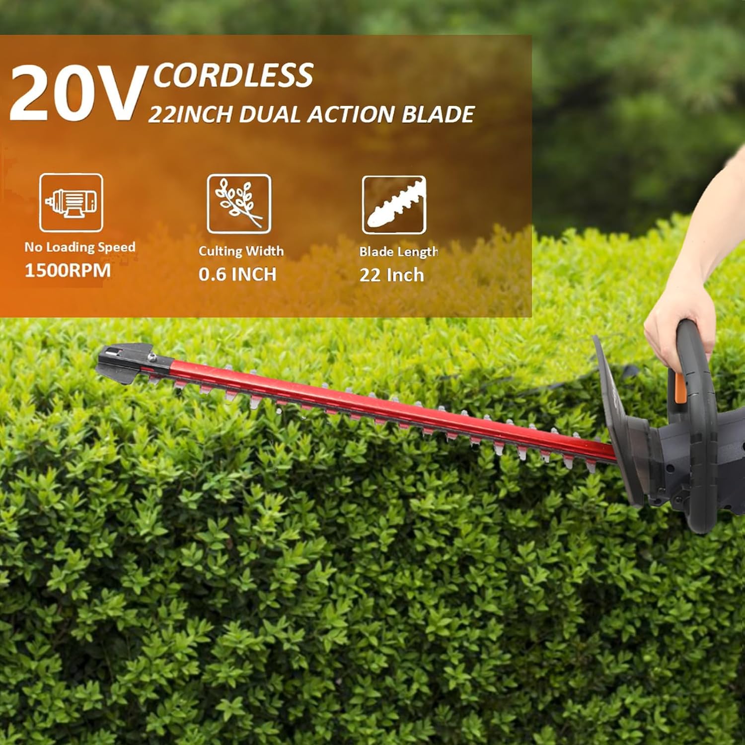 Cordless Hedge Trimmer 22inch MAXXT Bush Trimmer Brushless 2800SPM with Dual-Action Blades, Handheld Bush Shrub Trimmer(Include 2.0AH Battery and Charger)