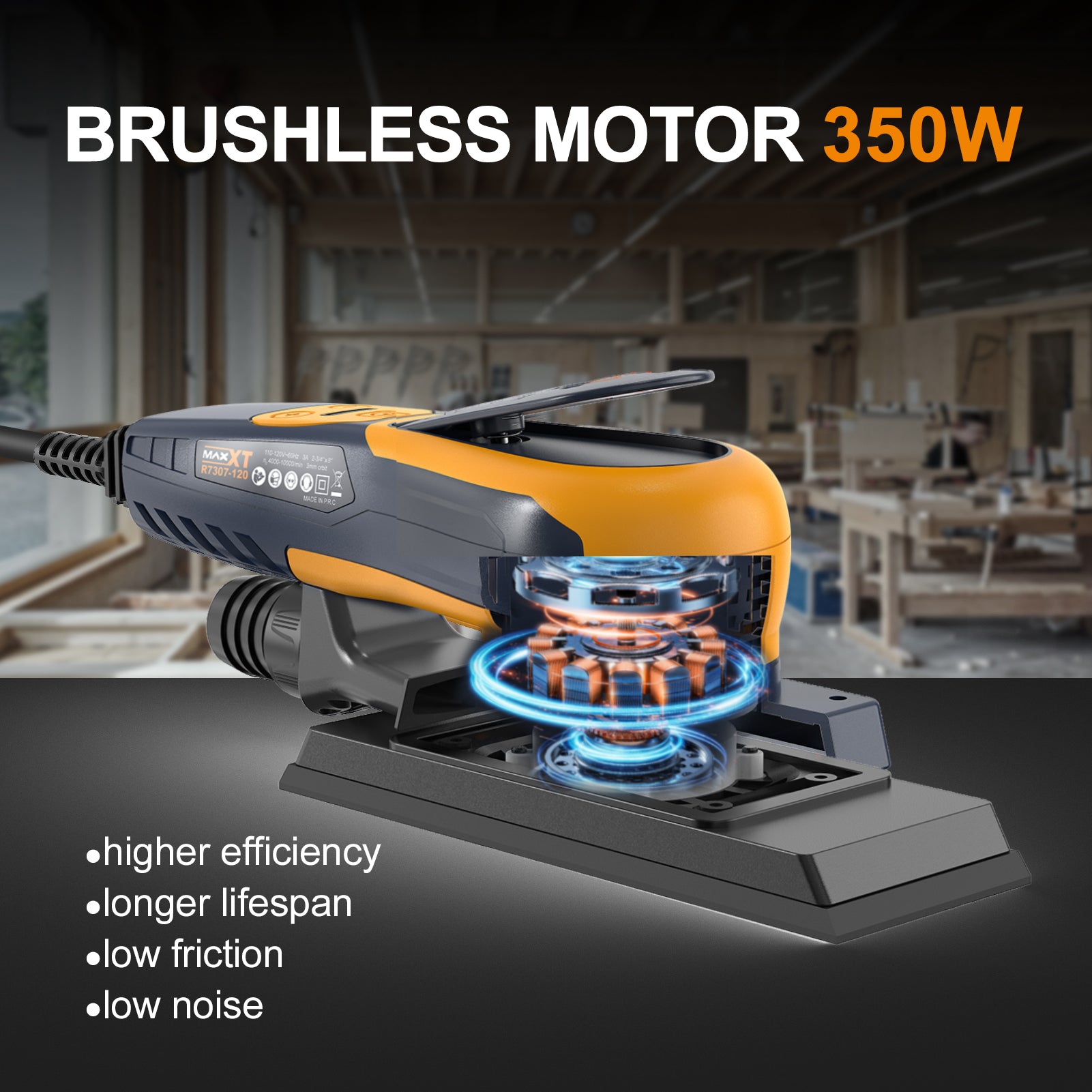 MAXXT 350W Brushless Sheet Sander - Low-Vibration Tool