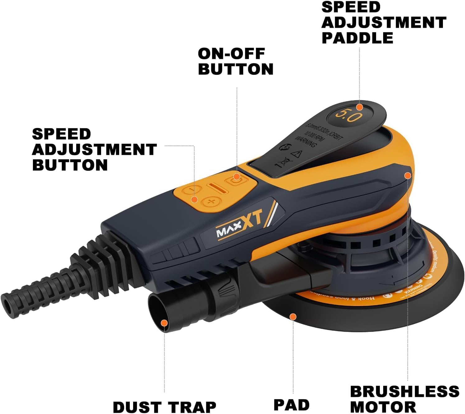 MAXXT Electric 5mm Random Orbital Sander with Tool Case ，5&6Inch Sanding Pads