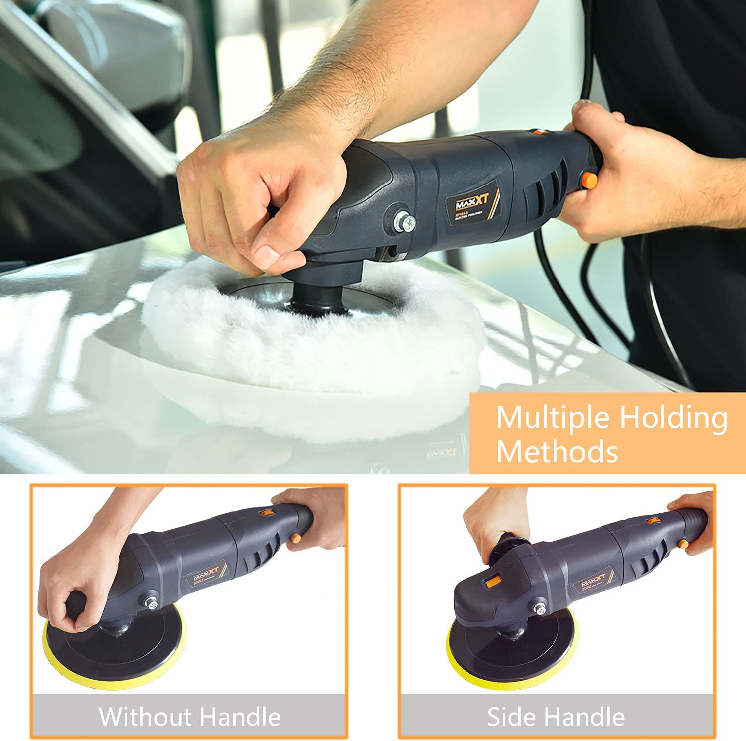 MAXXT Car Buffer Polisher Electric Rotary Car Polishing Machine 180mm 1100W  7 Variable Speed Car Detailing Kit with Woolen Pad and Side Handle